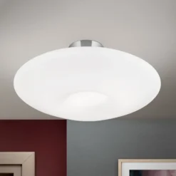 Plafón Blanc, cristal opalino, níquel mate