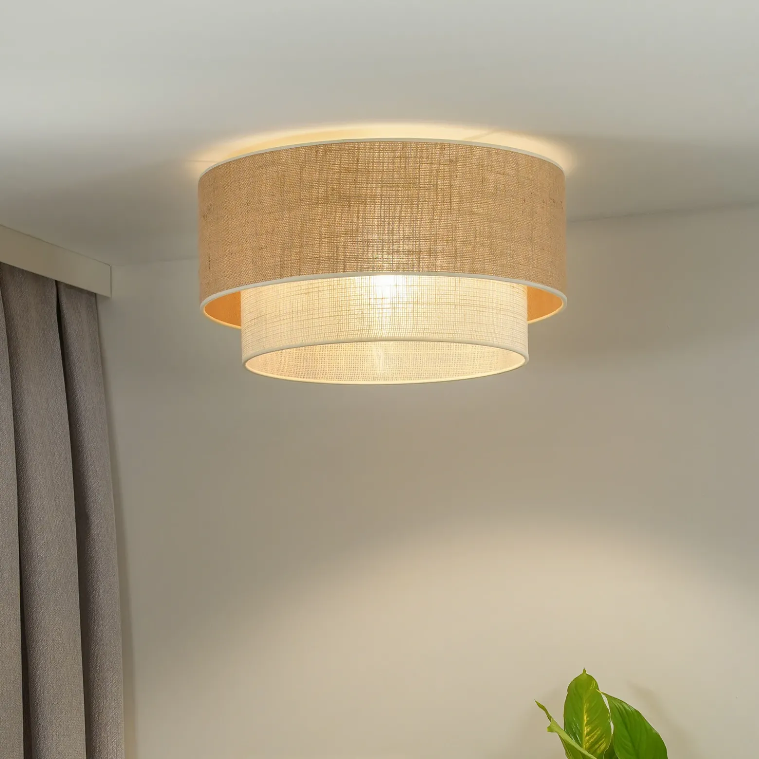 Plafón Boho, marrón/beige, Ø 60 cm, de tela
