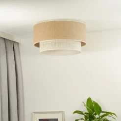 Plafón Boho, marrón/beige, Ø 45 cm, de tela