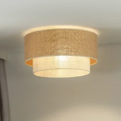 Plafón Boho, marrón/beige, Ø 45 cm, de tela