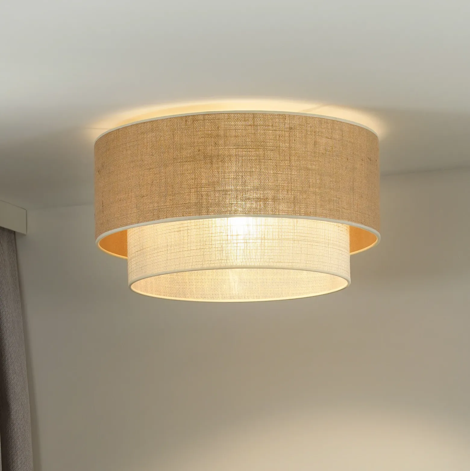 Plafón Boho, marrón/beige, Ø 45 cm, de tela