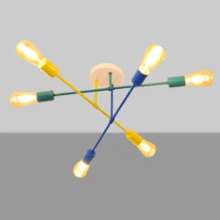 Plafón Cambridge, 6 luces amarillo-turquesa-azul