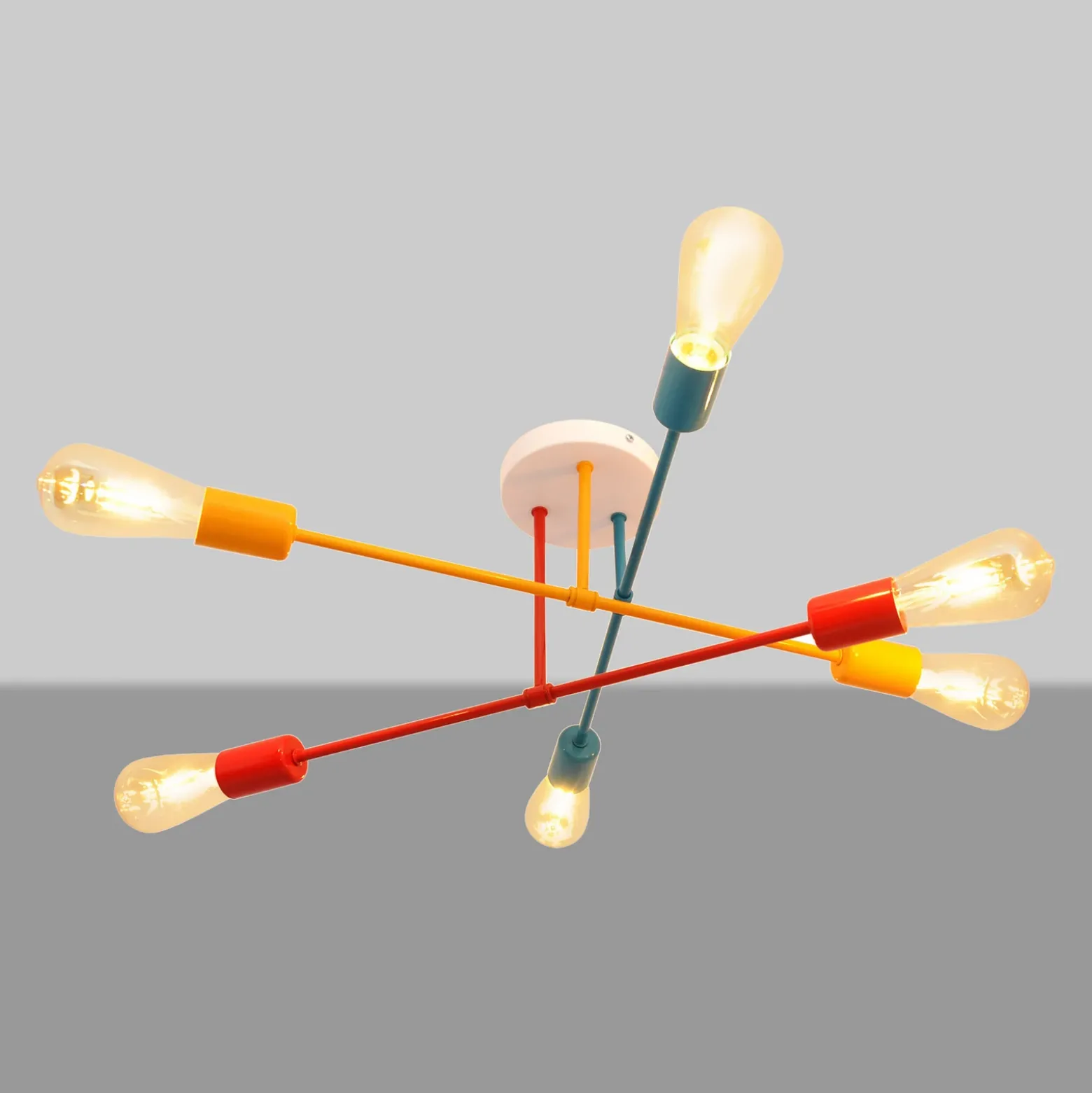 Plafón Cambridge, 6 luces naranja-rojo-turquesa