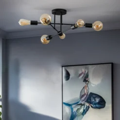 Plafón Cambridge, 6 luces, negro