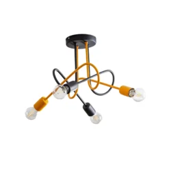 Plafón Cambridge, 4 luces, negro-naranja