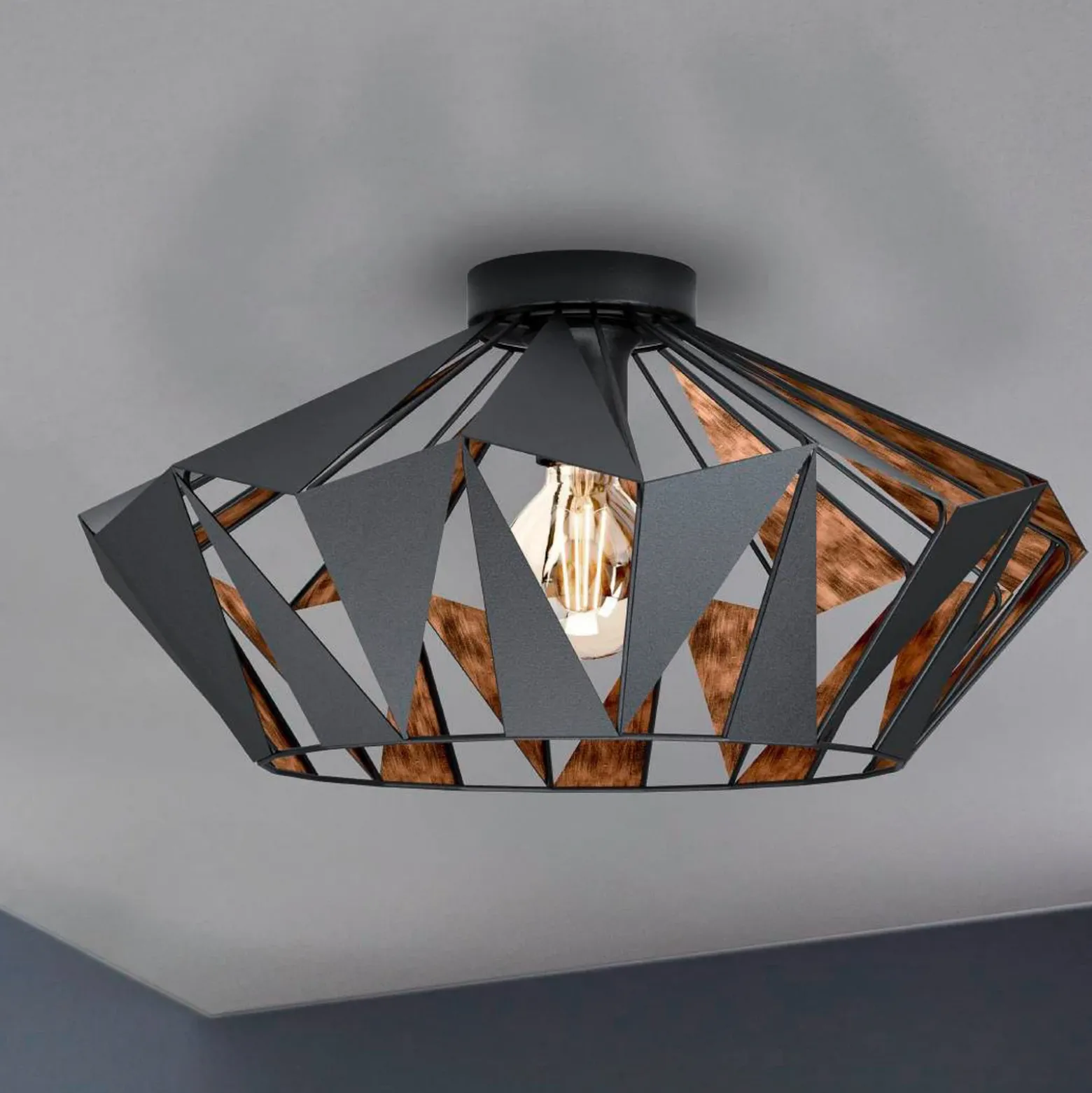 Plafón Carlton, Ø 47 cm, negro/cobre