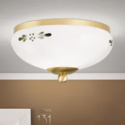 Plafón Casa Rural latón opalino verde Ø 21 cm