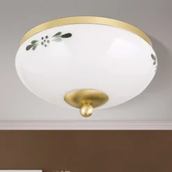 Plafón Casa Rural latón opalino verde Ø 21 cm