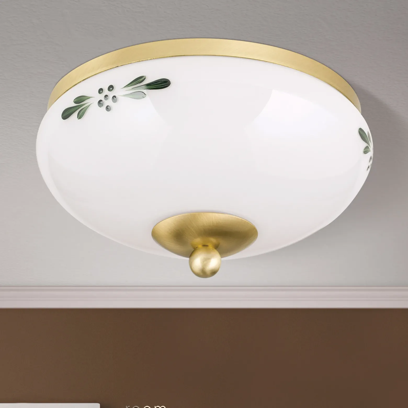 Plafón Casa Rural latón opalino verde Ø 21 cm