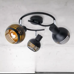 Plafón Casco, 3 luces, negro