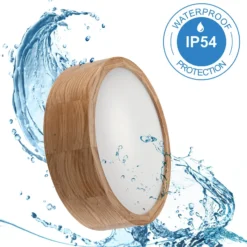 Plafón Caspian, Ø 27 cm, IP54, roble