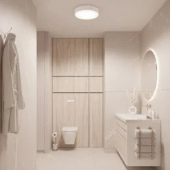 Plafón Cleo, Ø 50 cm, IP54, blanco, metal, E27