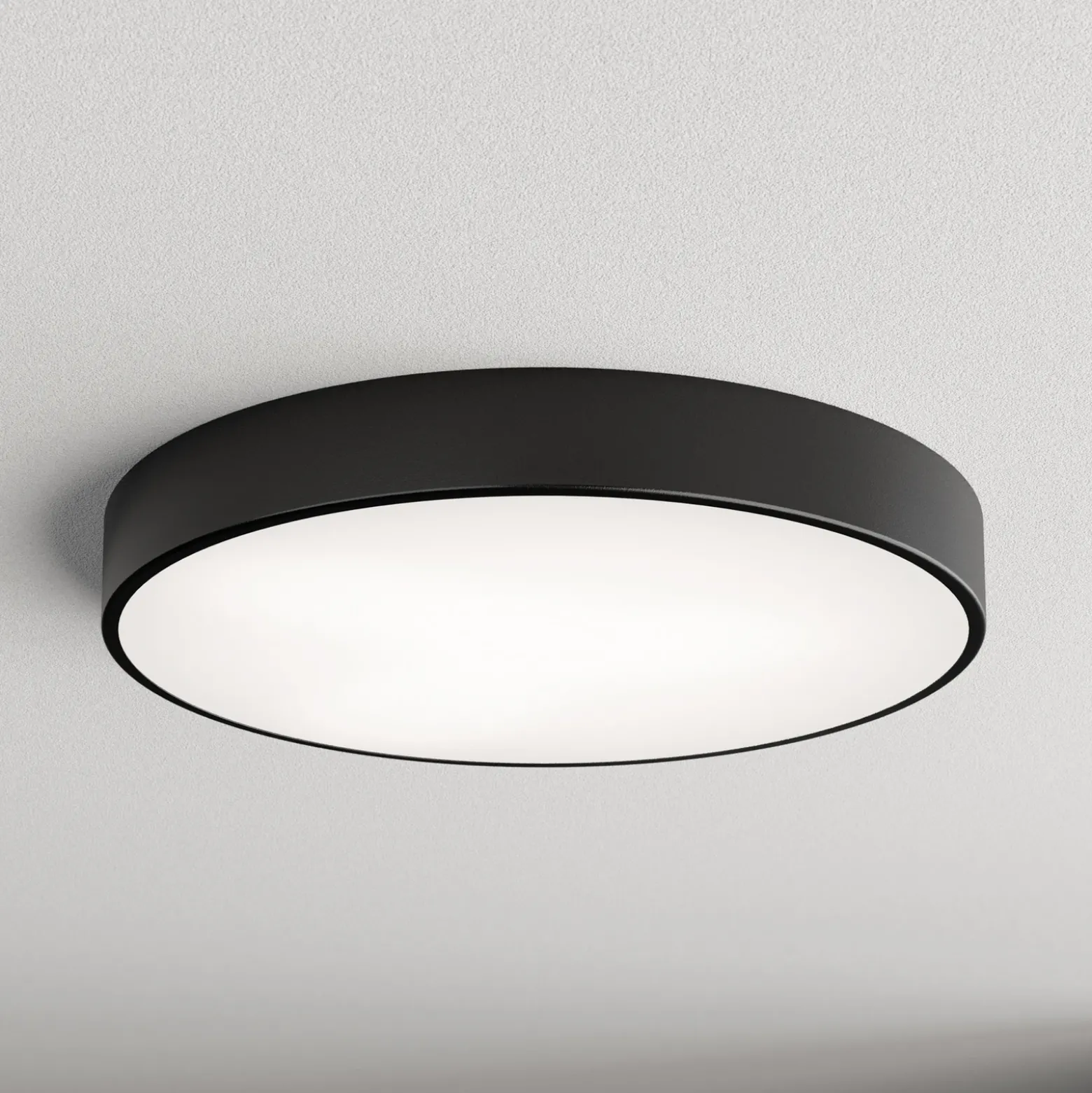 Plafón Cleo con difusor de vidrio, negro, Ø 60cm
