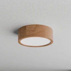 Plafón Cleo DR275, IP54, Ø 27,5 cm, madera de roble, E27