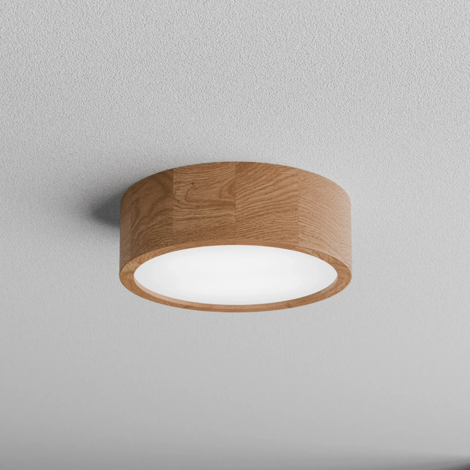 Plafón Cleo DR275, IP54, Ø 27,5 cm, madera de roble, E27
