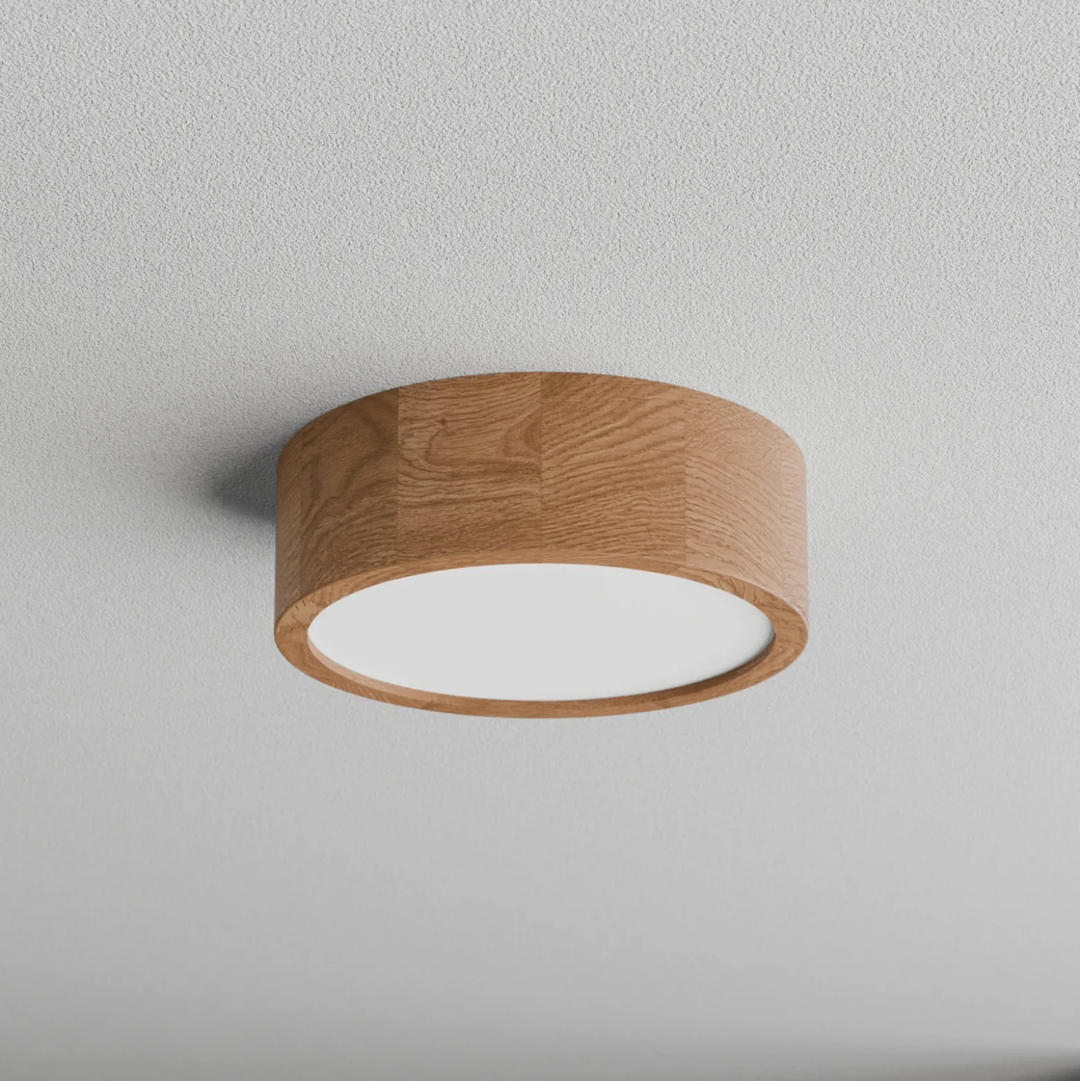 Plafón Cleo DR275, IP54, Ø 27,5 cm, madera de roble, E27