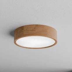Plafón Cleo DR375, IP54, Ø 37,5 cm, madera de roble, E27