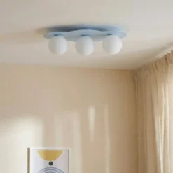 Plafón Cloud, azul, 3 luces, cristal, longitud 51 cm, G9
