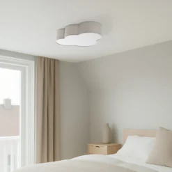 Plafón Cloud, beige, 63 cm de largo, textil, nube, E27