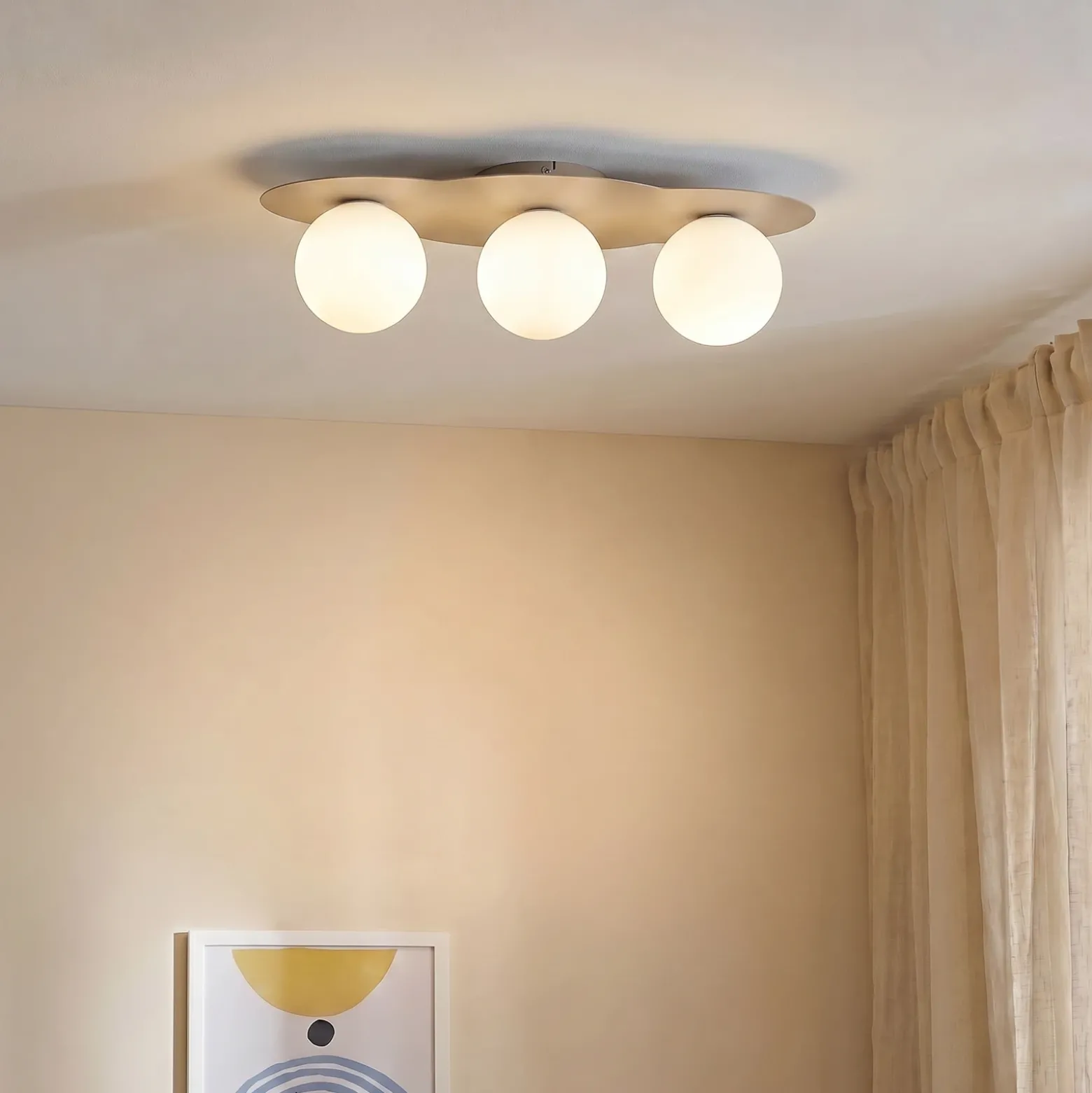 Plafón Cloud, beige, 3 luces, cristal, longitud 51 cm, G9