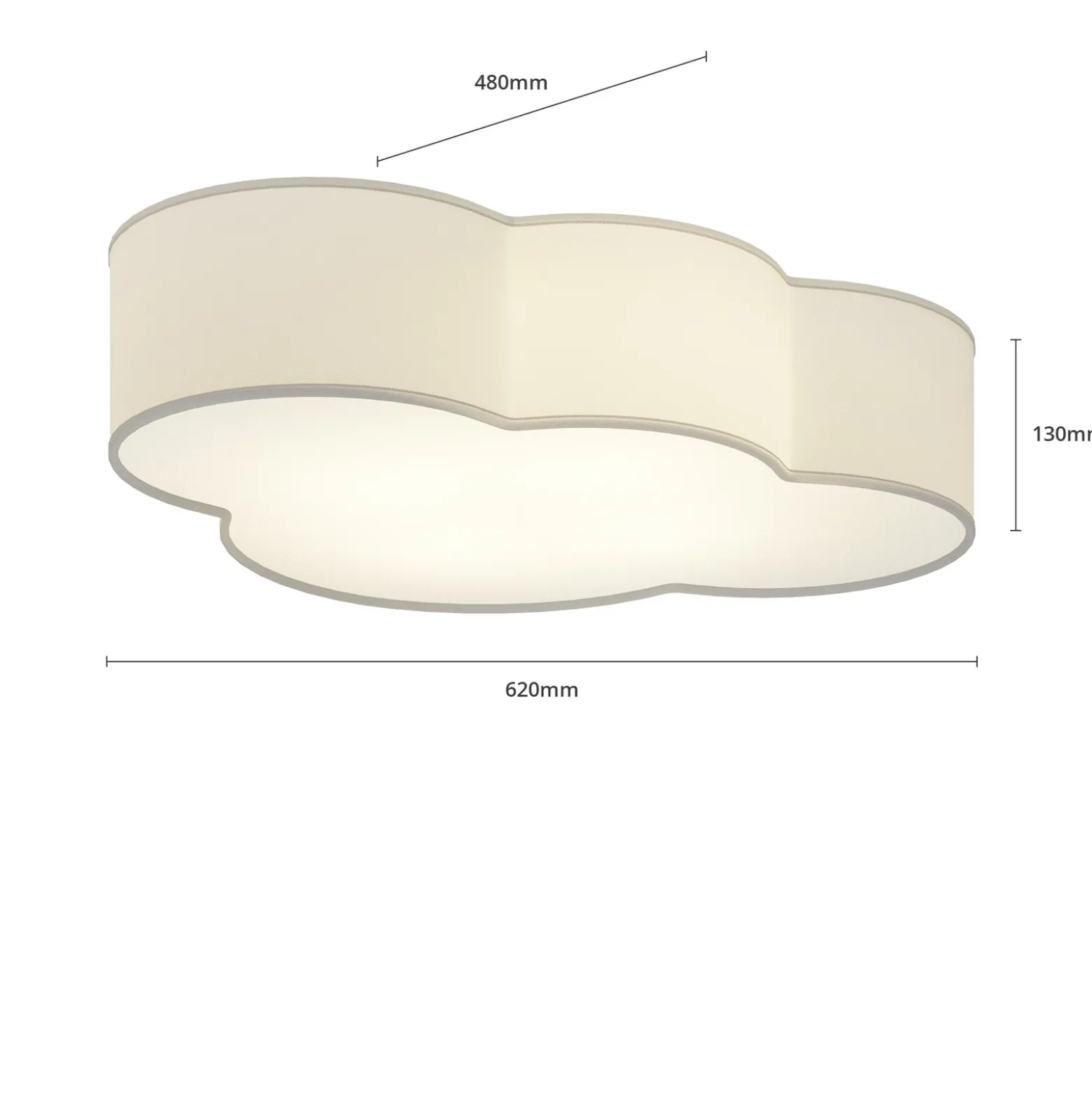 Plafón Cloud de tela, longitud 62 cm, gris