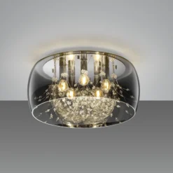Plafón Crystel de cristal, cromo, Ø 50 cm