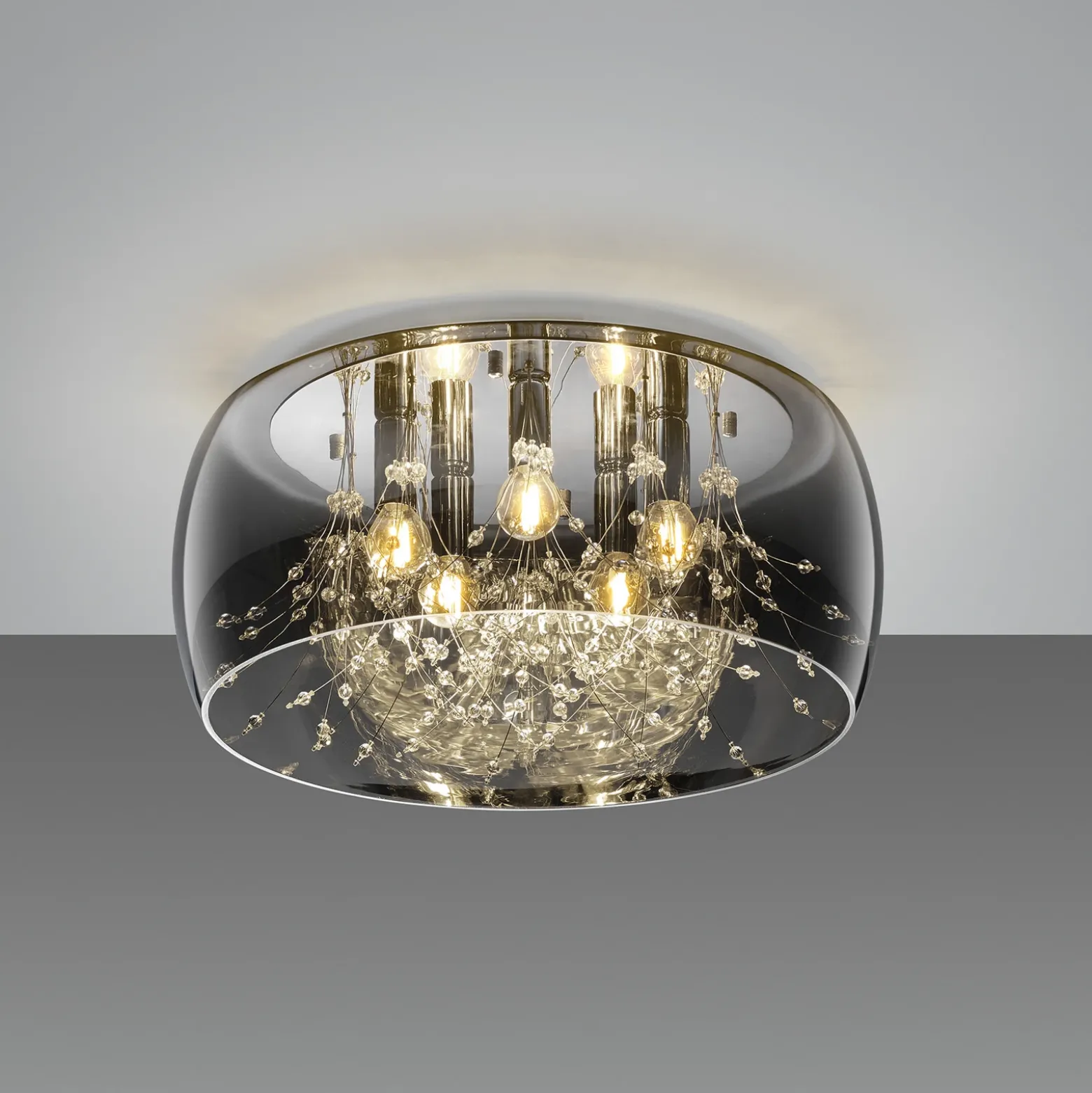 Plafón Crystel de cristal, cromo, Ø 50 cm