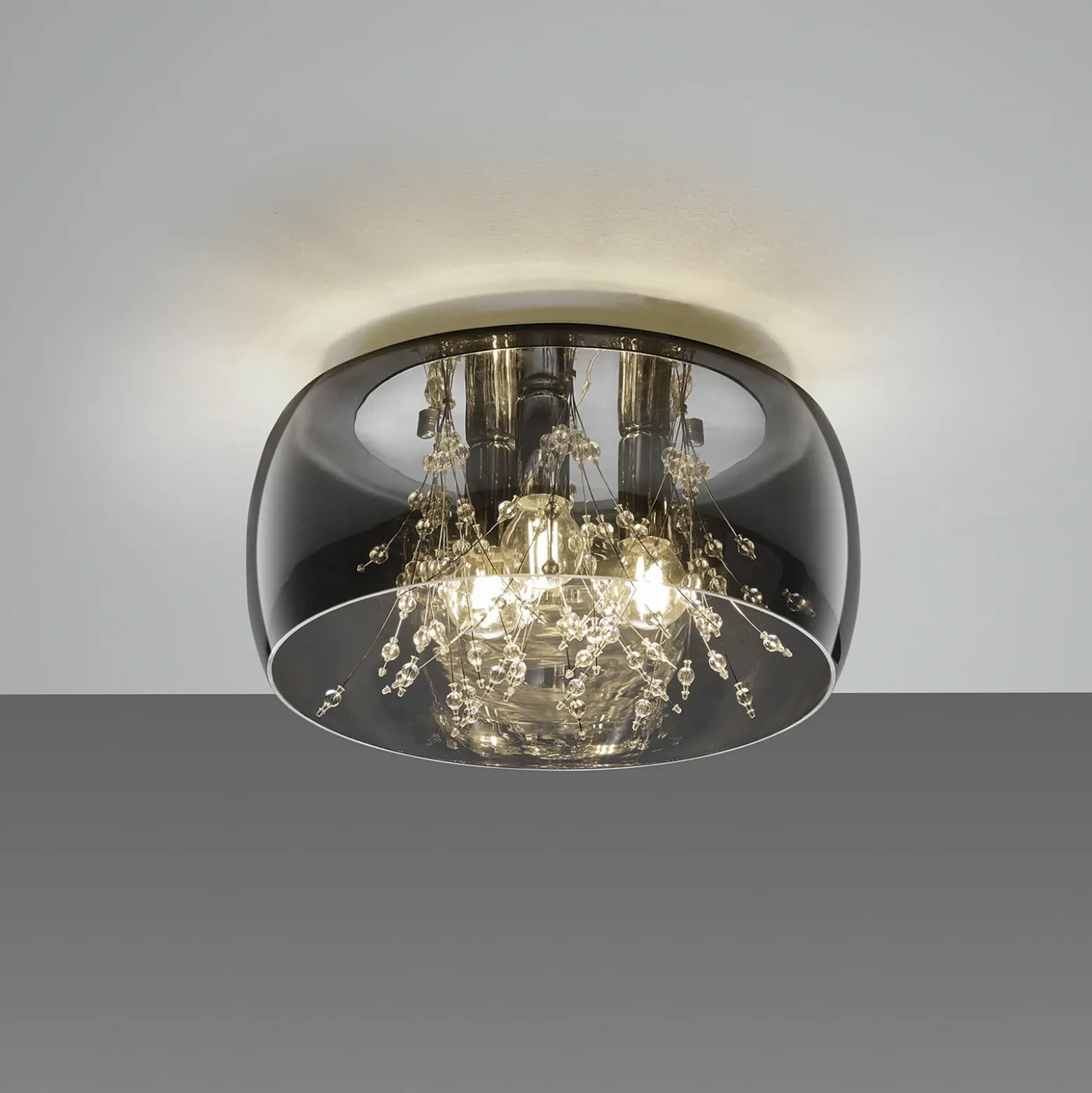Plafón Crystel de cristal, cromo, Ø 34 cm