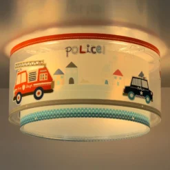 Plafón Dalber POLICE, azul/blanco, Ø 33 cm