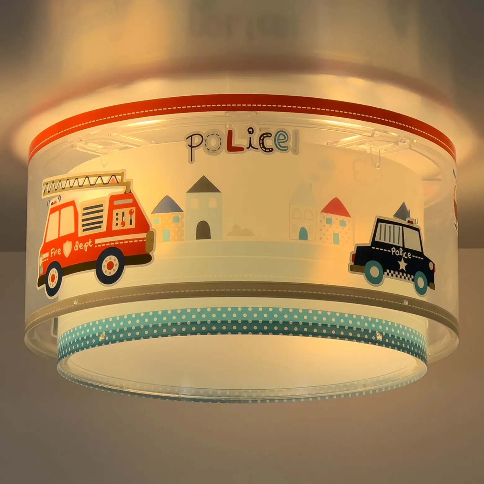 Plafón Dalber POLICE, azul/blanco, Ø 33 cm