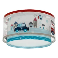 Plafón Dalber POLICE, azul/blanco, Ø 33 cm