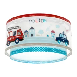 Plafón Dalber POLICE, azul/blanco, Ø 33 cm