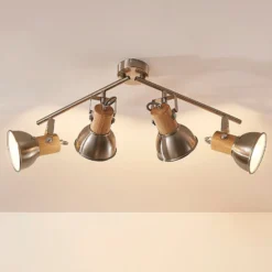 Plafón Dennis con madera, 4 luces.