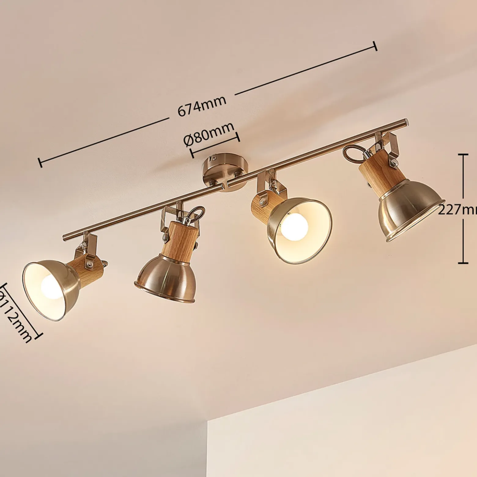Plafón Dennis con madera, 4 luces.