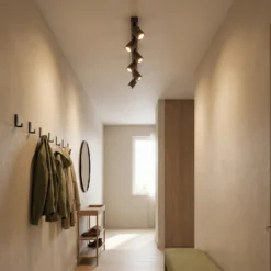Plafón downlight Top, regulable, marrón, 6 luces lineales