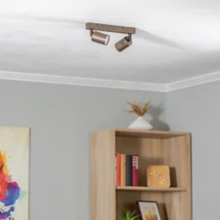 Plafón downlight Top, regulable, marrón, lineal de 2 luces