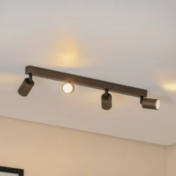 Plafón downlight Top, regulable, marrón, 4 luces lineales