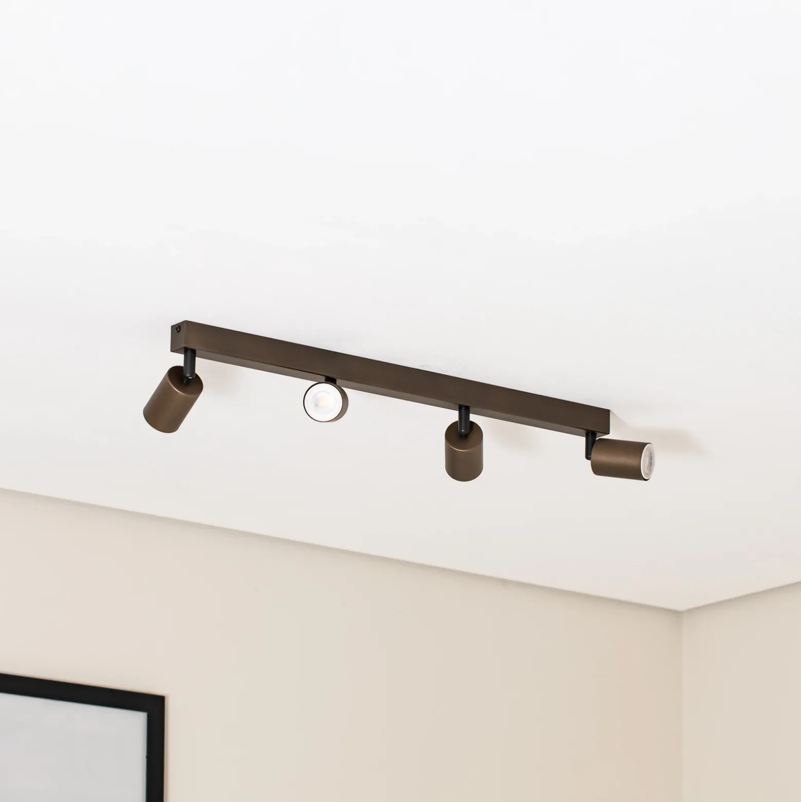 Plafón downlight Top, regulable, marrón, 4 luces lineales