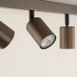 Plafón downlight Top, regulable, marrón, 6 luces lineales