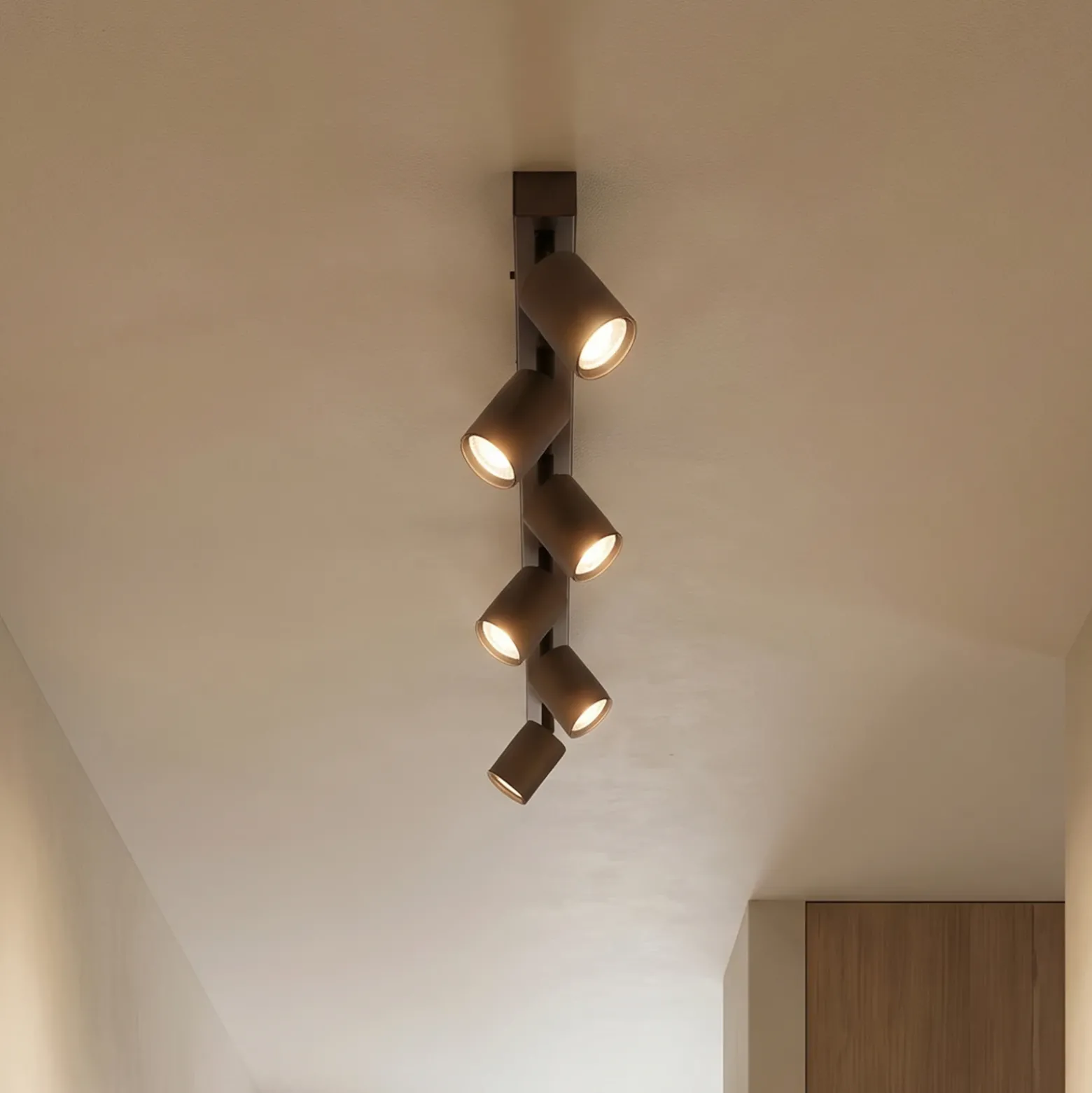 Plafón downlight Top, regulable, marrón, 6 luces lineales