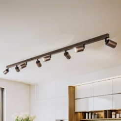 Plafón downlight Top, regulable, marrón, 8 luces lineales