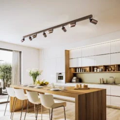 Plafón downlight Top, regulable, marrón, 8 luces lineales