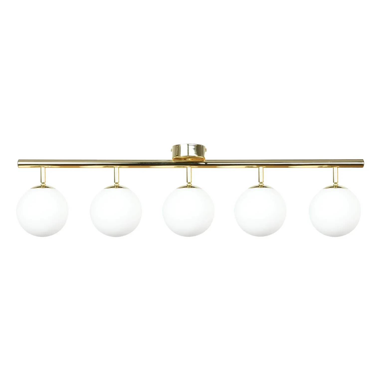 Plafón Drum, color dorado, cristal, longitud 80 cm, 5 luces