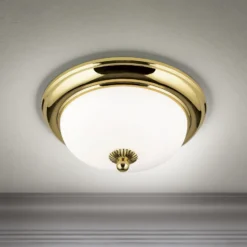 Plafón Empire, Ø 26,5 cm, dorado, cristal opal esmerilado