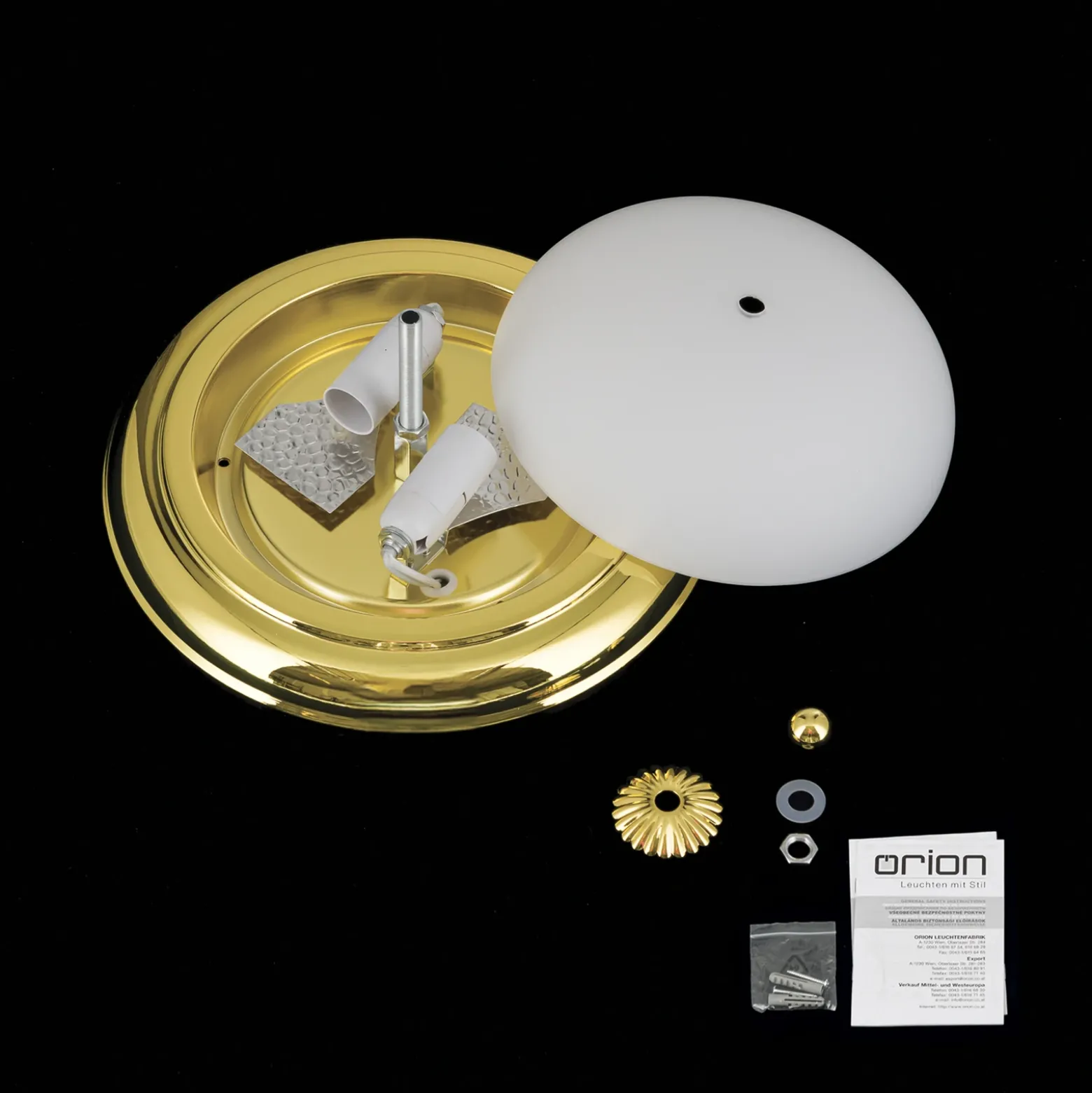 Plafón Empire, Ø 26,5 cm, dorado, cristal opal esmerilado