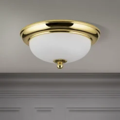Plafón Empire, Ø 26,5 cm, dorado, cristal opal esmerilado