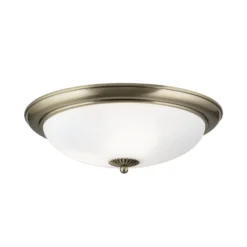 Plafón Empire, Ø 48 cm, latón envejecido, cristal opal mate