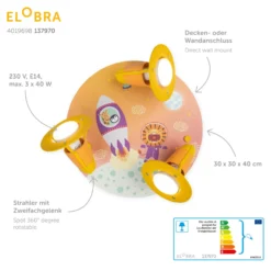 Plafón Escape de Rondell, naranja, 3 luces
