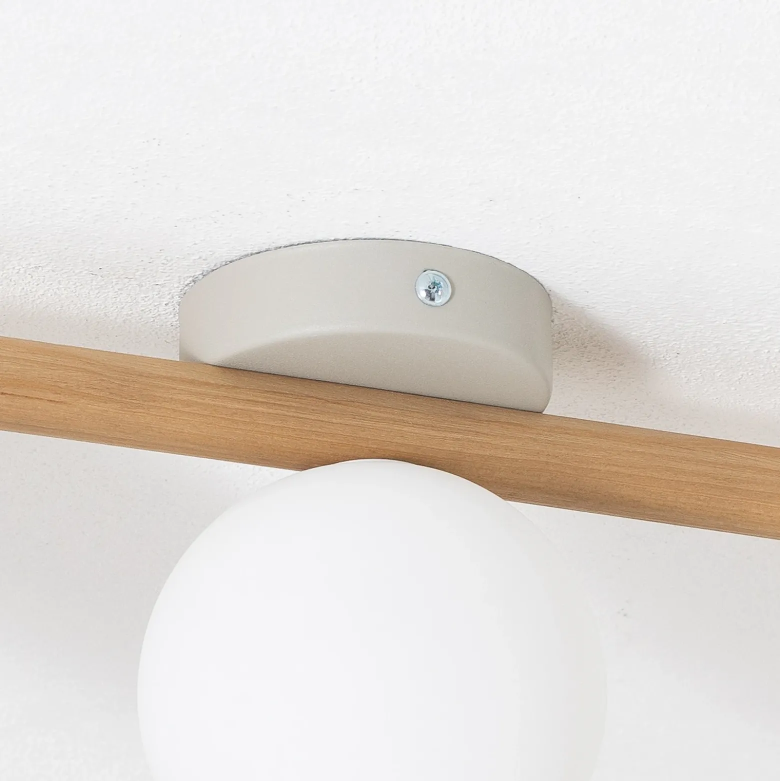 Plafón Estera, cristal opal, madera, 3 luces