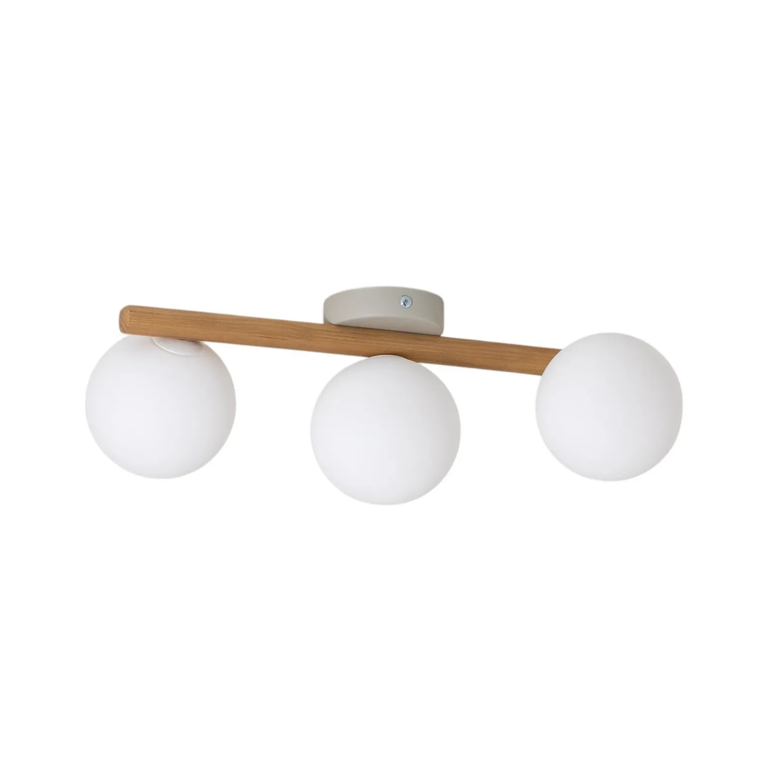 Plafón Estera, cristal opal, madera, 3 luces